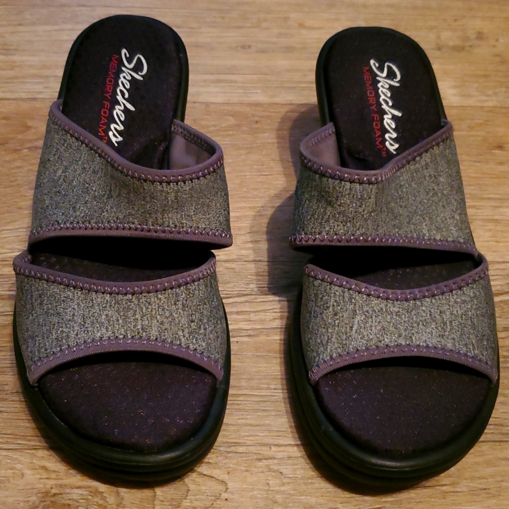 Skechers Gray Black Women's Sandals CALI Rumblers Heathering Heights